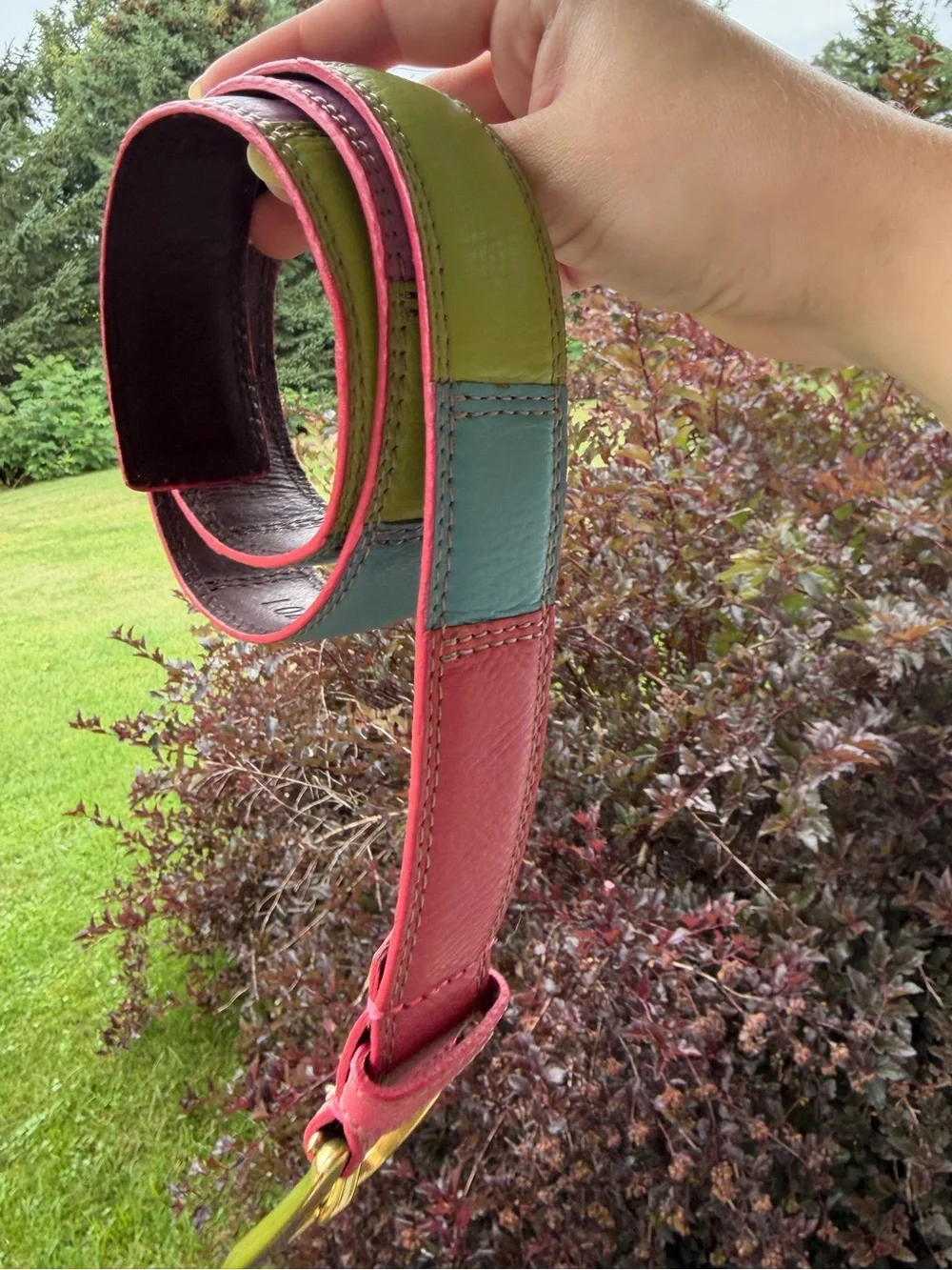 Vintage 90s coach color block Y2K genuine leather belt pink blue green gold